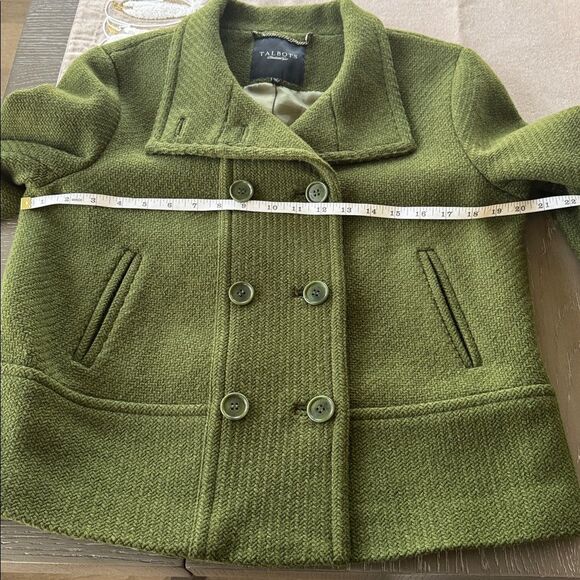 Talbots Women’s Green Wool Blend Pea Coat 3/4 Sleeve Chic Cropped Jacket Size 10 - Picture 6 of 15